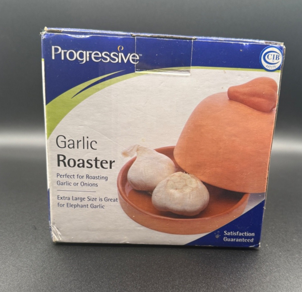 🧄 Progressive Terra Cotta Garlic Roaster w Lid | Extra Large | Glazed Interior